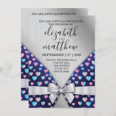 Elegant Silver Invitation Bow and Heart Speckles Kaart (Voorkant / Achterkant)