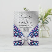 Elegant Silver Invitation Bow and Heart Speckles Kaart (Staand voorkant)