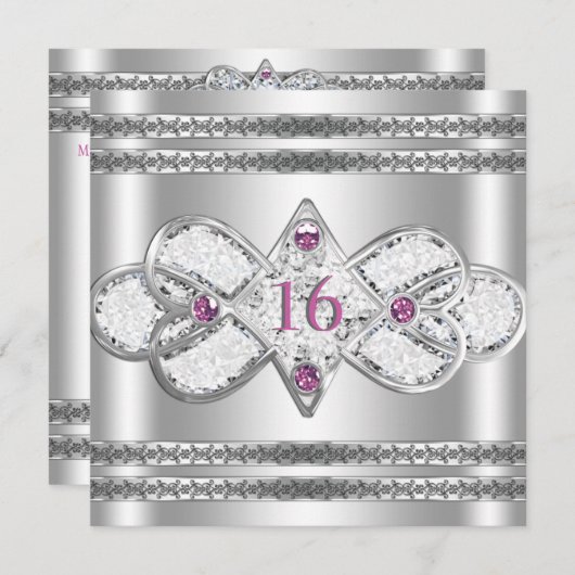 Elegant Silver Invite Kaart (Voorkant / Achterkant)