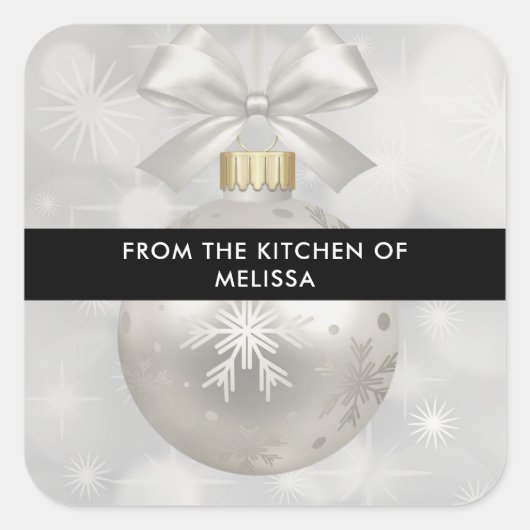 Elegant Silver-kerstbal op Bokeh Kitchen Vierkante Sticker (Voorkant)