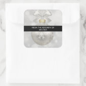 Elegant Silver-kerstbal op Bokeh Kitchen Vierkante Sticker (Tas)