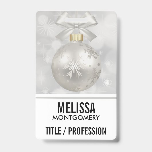 Elegant Silver-kerstbal op Bokeh Lights Badge (Voorzijde)