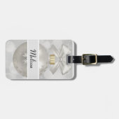 Elegant Silver-kerstbal op Bokeh Lights Bagagelabel (Voorkant horizontaal)