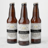 Elegant Silver-kerstbal op Bokeh Lights Bier Etiket (Flessen)