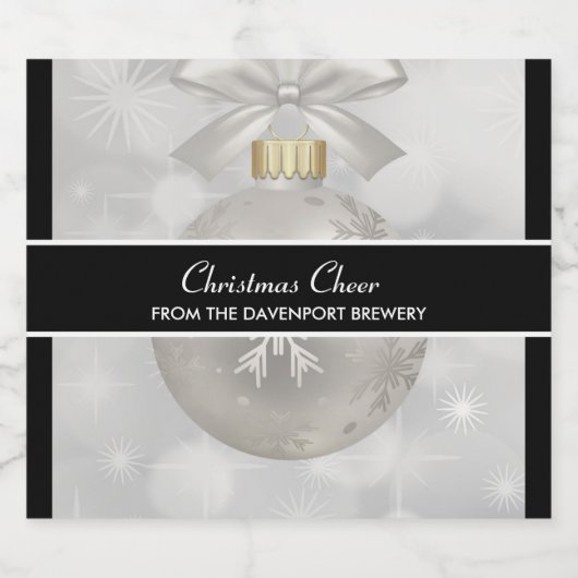 Elegant Silver-kerstbal op Bokeh Lights Bier Etiket (Enkel label)