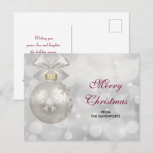 Elegant Silver-kerstbal op Bokeh Lights Briefkaart (Voorkant / Achterkant)