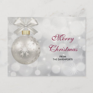 Elegant Silver-kerstbal op Bokeh Lights Briefkaart
