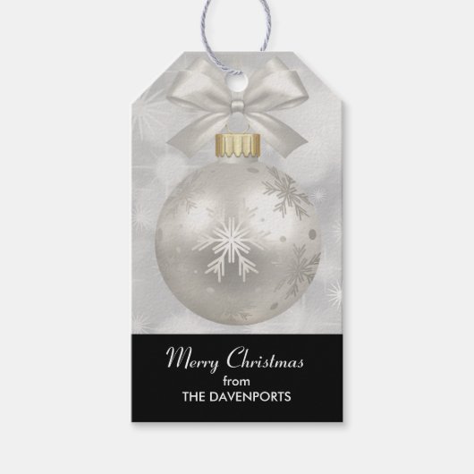 Elegant Silver-kerstbal op Bokeh Lights Cadeaulabel (Voorkant)
