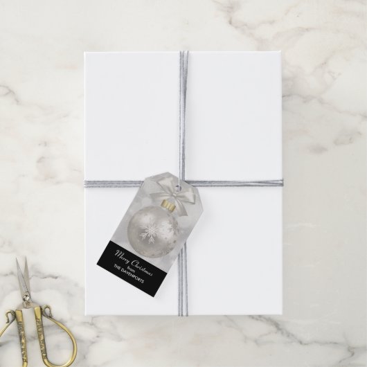Elegant Silver-kerstbal op Bokeh Lights Cadeaulabel (Met Touw)