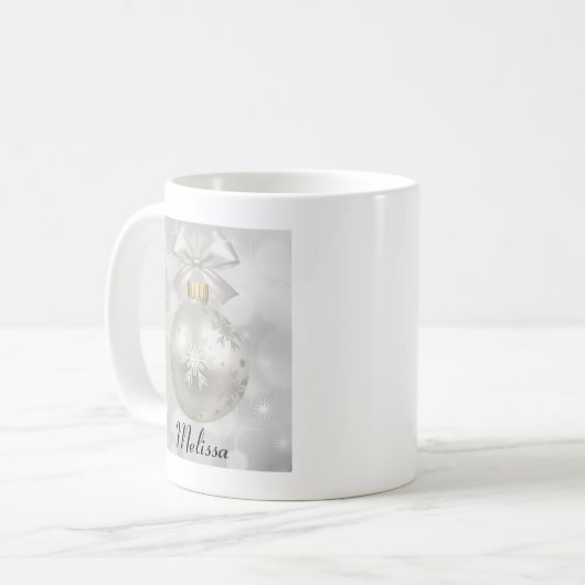 Elegant Silver-kerstbal op Bokeh Lights Koffiemok (Voorkant links)