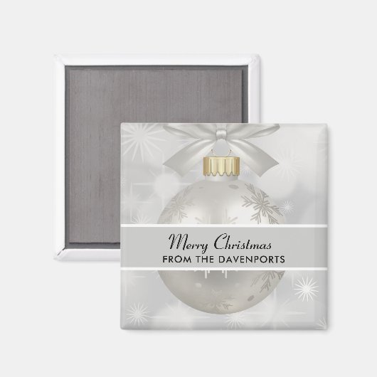 Elegant Silver-kerstbal op Bokeh Lights Magneet (Voorkant / Achterkant)