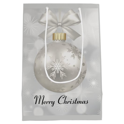 Elegant Silver-kerstbal op Bokeh Lights Medium Cadeauzakje (Achterkant)