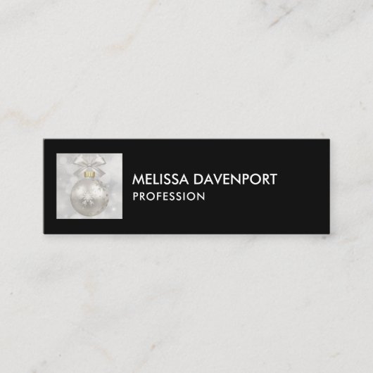 Elegant Silver-kerstbal op Bokeh Lights Mini Visitekaartje (Voorkant)