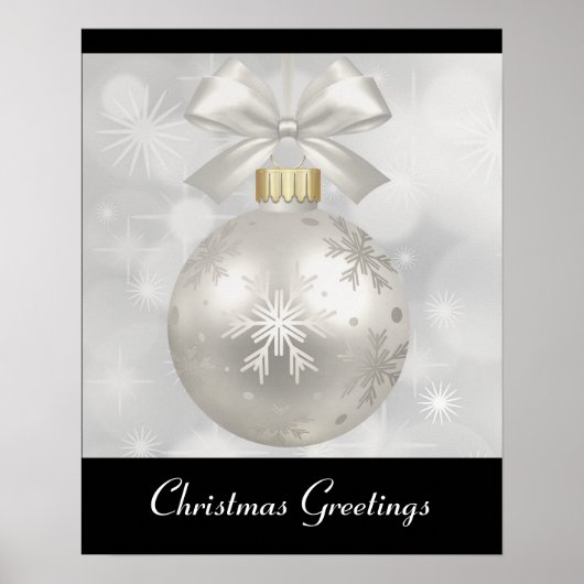 Elegant Silver-kerstbal op Bokeh Lights Poster (Voorkant)