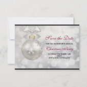 Elegant Silver-kerstbal op Bokeh Lights Save The Date (Voorkant)