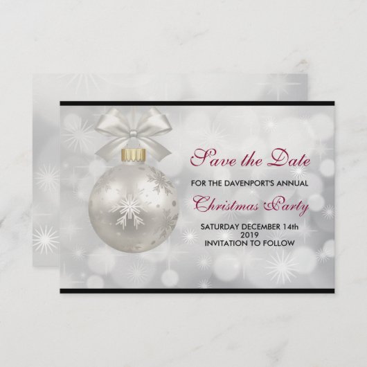 Elegant Silver-kerstbal op Bokeh Lights Save The Date (Voorkant / Achterkant)