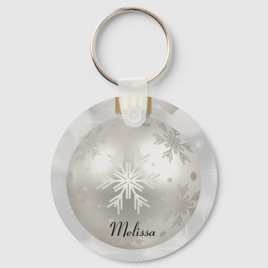 Elegant Silver-kerstbal op Bokeh Lights Sleutelhanger (Voorkant)