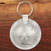 Elegant Silver-kerstbal op Bokeh Lights Sleutelhanger (Voorkant)