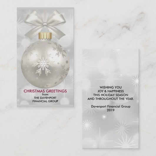 Elegant Silver-kerstbal op Bokeh Lights Visitekaartje (Voorkant / Achterkant)