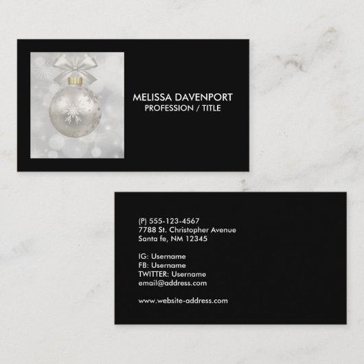 Elegant Silver-kerstbal op Bokeh Lights Visitekaartje (Voorkant / Achterkant)