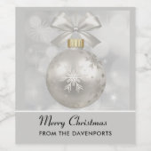 Elegant Silver-kerstbal op Bokeh Lights Wijn Etiket (Enkel label)