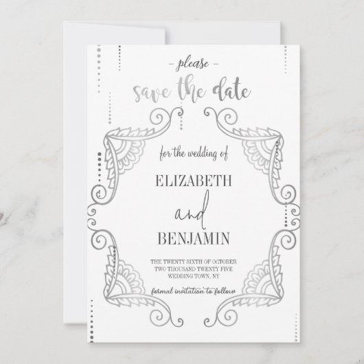 Elegant Silver-klasser minimaliseert de datum Save The Date (Voorkant)