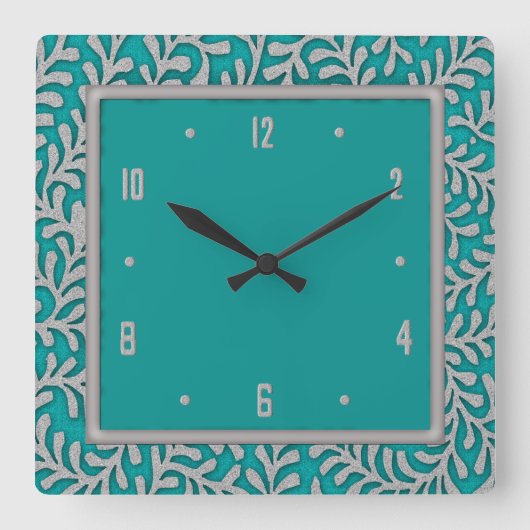 Elegant Silver laat de Floral Wall Clock Vierkante Klok (Voorkant)
