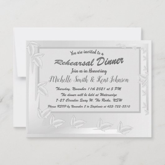 Elegant Silver laat Design Rehearings Dinner Kaart (Voorkant)