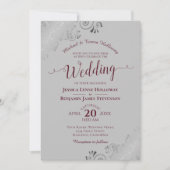 Elegant Silver Lace Burgundy & Gray Formal Wedding Kaart (Voorkant)