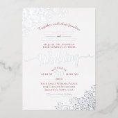 Elegant Silver Lace & Dusty Roos op White Wedding Folie Uitnodiging (Voorkant)