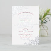 Elegant Silver Lace & Dusty Roos op White Wedding Folie Uitnodiging (Staand Voorkant)