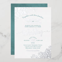 Elegant Silver Lace en Blauwgroen op White Wedding