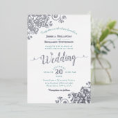 Elegant Silver Lace en Blauwgroen op White Wedding Folie Uitnodiging (Staand Voorkant)