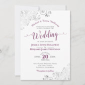 Elegant Silver Lace en Cassis Formal White Wedding Kaart (Voorkant)