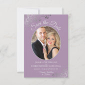 Elegant Silver Lace en Foto van Lavender Wedding Save The Date (Voorkant)
