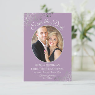 Elegant Silver Lace en Foto van Lavender Wedding Save The Date