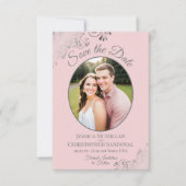 Elegant Silver Lace en foto's van Blush Pink Weddi Save The Date (Voorkant)