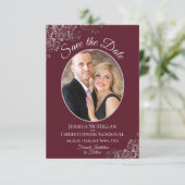 Elegant Silver Lace en foto's van Bourgogne Weddin Save The Date (Staand voorkant)