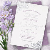 Elegant Silver Lace en Lavender over het witte huw Folie Uitnodiging