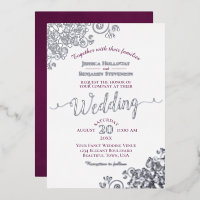 Elegant Silver Lace en Magenta op White Wedding