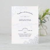 Elegant Silver Lace en Navy Blue op White Wedding Folie Uitnodiging (Staand Voorkant)