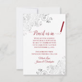 Elegant Silver Lace Filigree Red over het witte hu Save The Date (Achterkant)