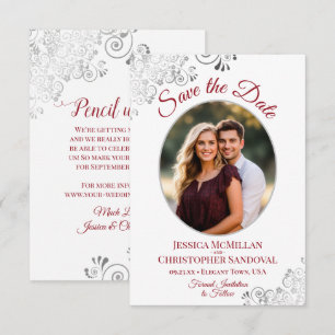 Elegant Silver Lace Foto Rood op White Wedding Save The Date