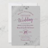 Elegant Silver Lace Magenta over het grijze formel Kaart (Voorkant)