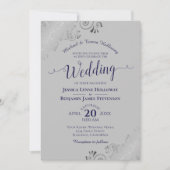 Elegant Silver Lace Navy Blue Formal Gray Wedding Kaart (Voorkant)