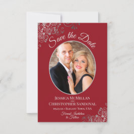 Elegant Silver Lace over de Rode Foto van Crimson  Save The Date