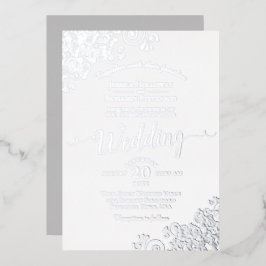 Elegant Silver Lace over het klassieke witte huwel Folie Uitnodiging