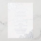 Elegant Silver Lace over het klassieke witte huwel Folie Uitnodiging (Voorkant)