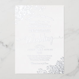 Elegant Silver Lace over het klassieke witte huwel Folie Uitnodiging