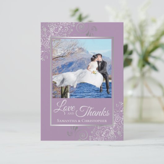 Elegant Silver Lace over Lila liefde en Bedankt br (Staand voorkant)